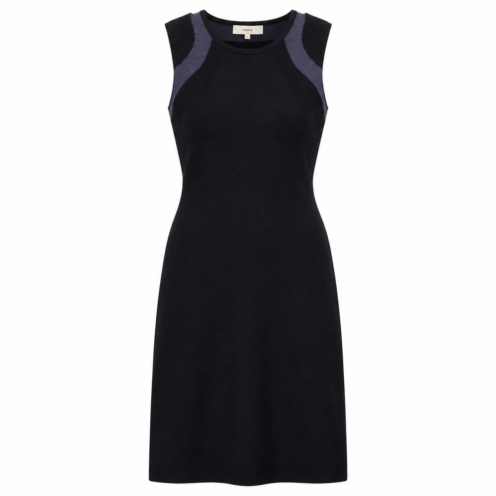 Vince Dress Womens L Black Knit Sleeveless Sheath Work Minimalist Midi Vince.
